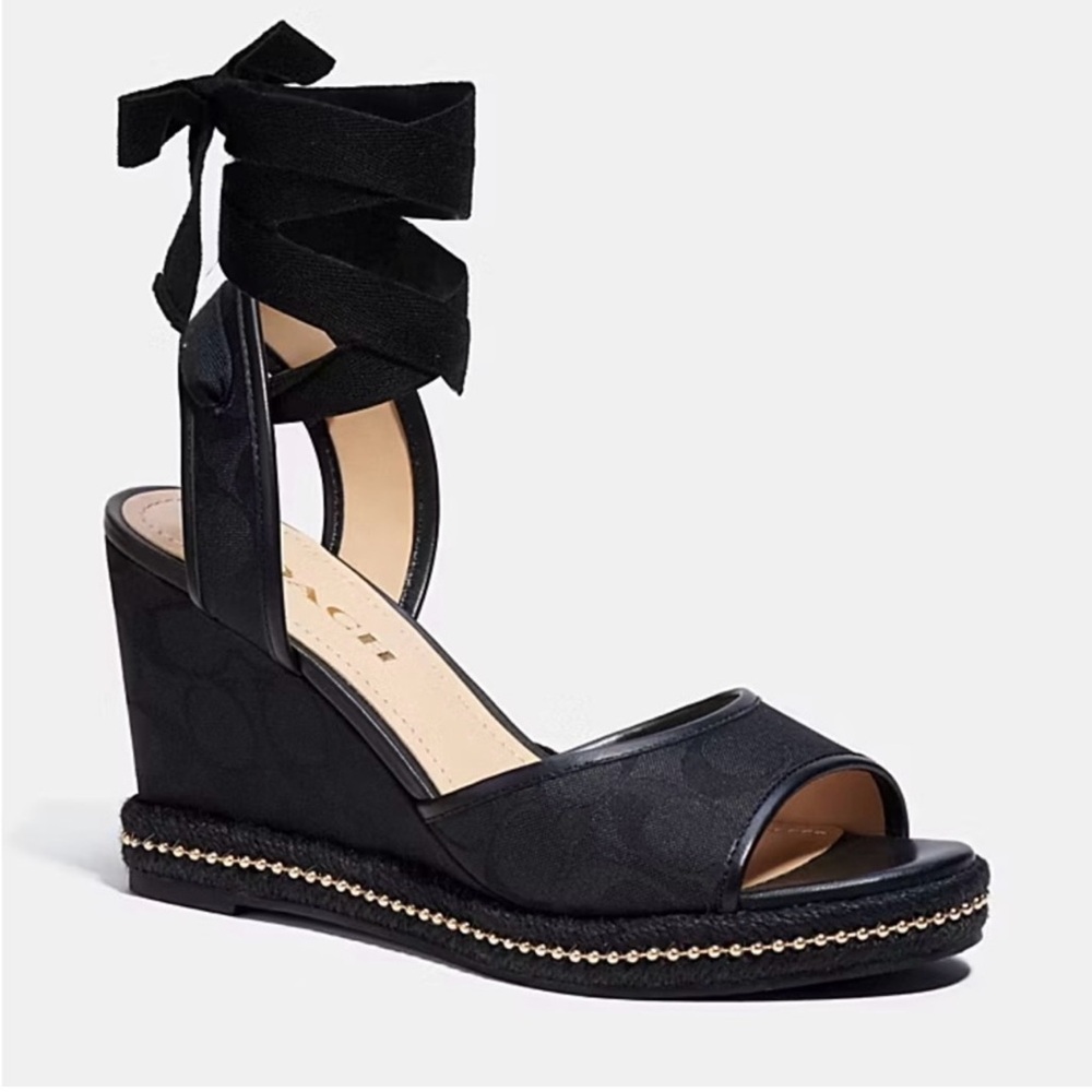 Coach Black Wedge Sandals